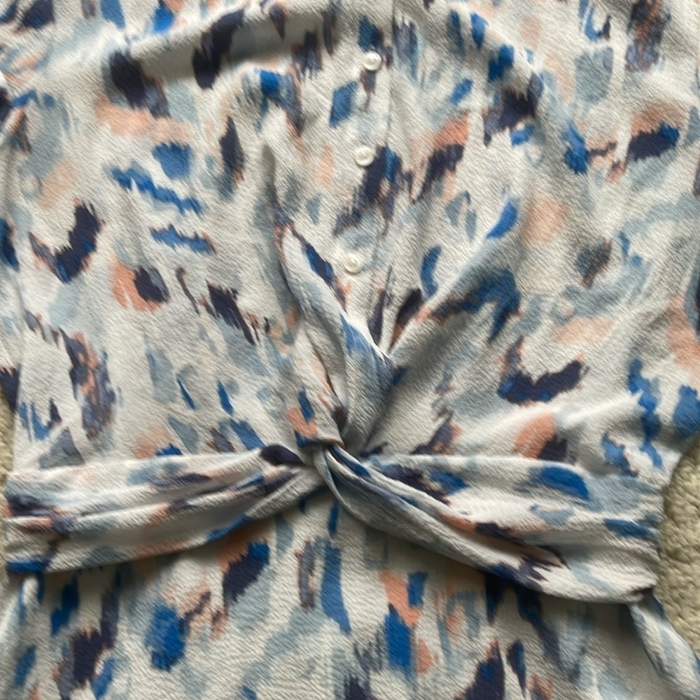 Reitmans Printed Short Sleeve Button-Front Tie-Waist Dress Size XXS - Picture 3 of 13